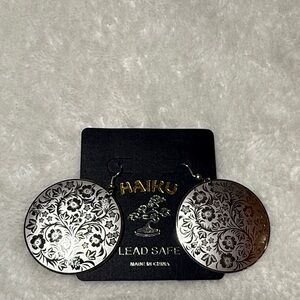 Haiku Black and Silver Patterned Earrings